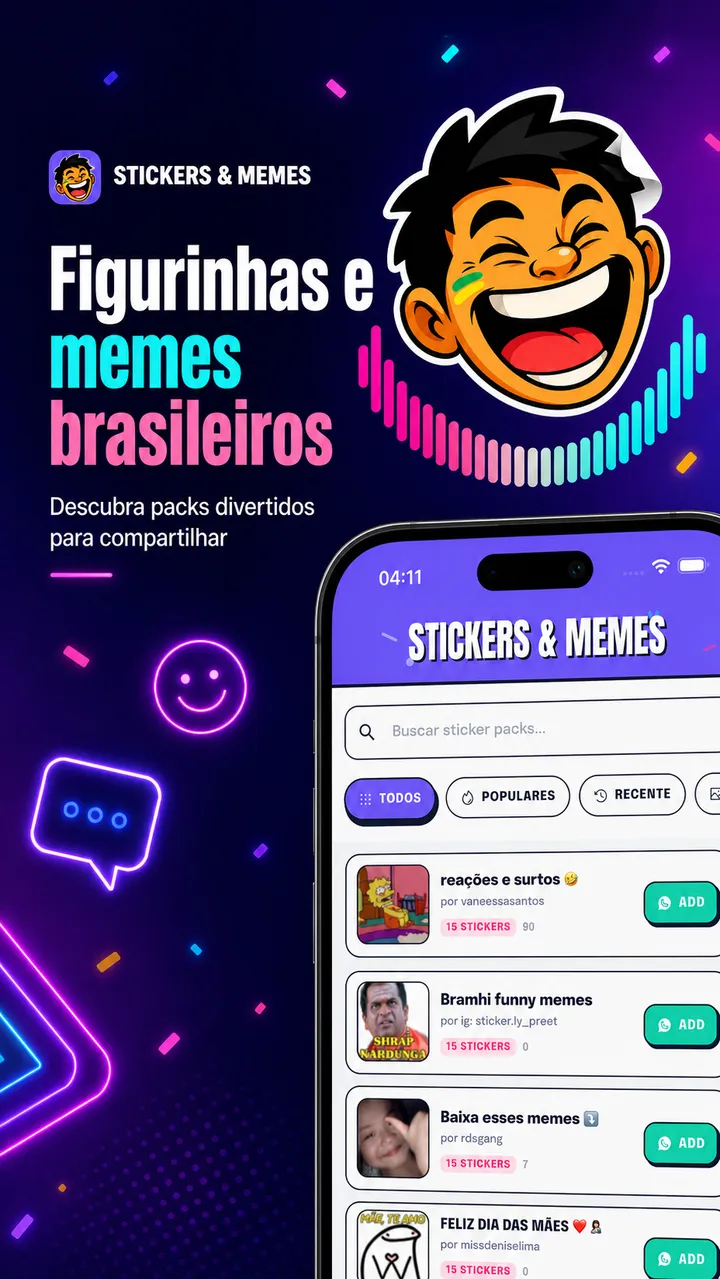 Tela inicial com a lista de pacotes de figurinhas